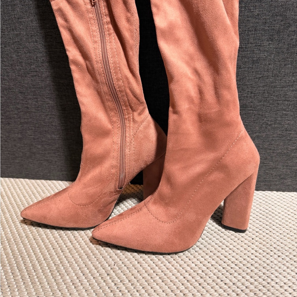 Charlotte Russe Over-the-Knee Chunky Heel Boots in Dusty Rose - Picture 7 of 7